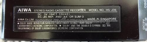 Stereo Radio Cassette Recorder HS-J36; Aiwa Co. Ltd.; Tokyo (ID = 2784972) Radio