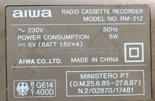 Radio Cassette Recorder RM-21; Aiwa Co. Ltd.; Tokyo (ID = 2374282) Radio