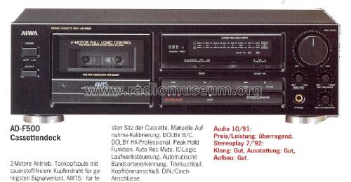 Stereo Cassette Deck AD-F500; Aiwa Co. Ltd.; Tokyo (ID = 580787) R-Player