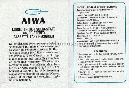 Stereo Cassette Recorder TP-1004; Aiwa Co. Ltd.; Tokyo (ID = 2806830) Enrég.-R