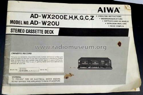 Stereo Double Cassette Deck AD-W20 AD-W20U; Aiwa Co. Ltd.; Tokyo (ID = 2702731) Ton-Bild