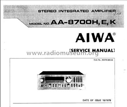 Stereo Integrated Amplifier AA-8700; Aiwa Co. Ltd.; Tokyo (ID = 1780276) Ampl/Mixer