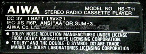 Stereo Radio Cassette Player HS-T11; Aiwa Co. Ltd.; Tokyo (ID = 843714) Radio