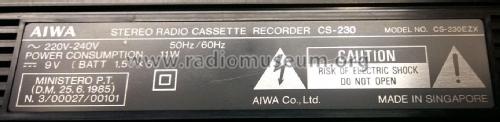 Stereo Radio Cassette Recorder CS230EZX; Aiwa Co. Ltd.; Tokyo (ID = 2285670) Radio