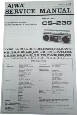 Stereo Radio Cassette Recorder CS-230 CS-230H; Aiwa Co. Ltd.; Tokyo (ID = 1848522) Radio