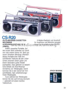 Stereo Radio Cassette Recorder CS-R20; Aiwa Co. Ltd.; Tokyo (ID = 2146612) Radio