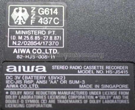 Stereo Radio Cassette Recorder HS-JS415; Aiwa Co. Ltd.; Tokyo (ID = 776052) Radio