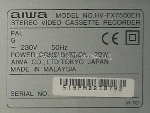 Stereo Video Cassette Recorder HV-FX7500EH; Aiwa Co. Ltd.; Tokyo (ID = 2651848) R-Player