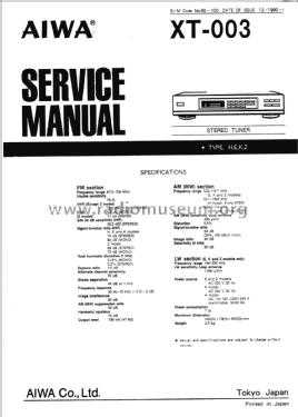 XT-003; Aiwa Co. Ltd.; Tokyo (ID = 1848080) Radio