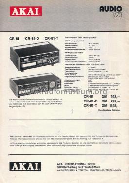 Cartridge Recorder CR-81; Akai Electric Co., (ID = 2807055) Enrég.-R