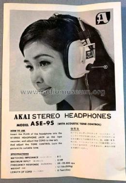 Stereo Headphones ASE-9S; Akai Electric Co., (ID = 2595429) Parlante