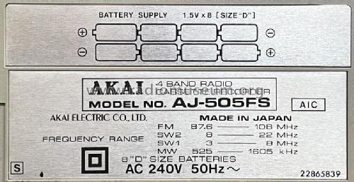 Stereo Radio Cassette Recorder 505 AJ-505FS ; Akai Electric Co., (ID = 3151045) Radio
