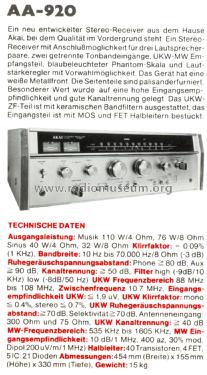 Stereo Receiver AA-920; Akai Electric Co., (ID = 2473097) Radio
