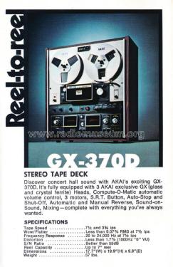 Stereo Tape Deck GX-370D; Akai Electric Co., (ID = 2806867) R-Player