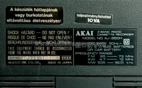 3 Band Radio Cassette Recorder AJ-350 H; Akai Electric Co., (ID = 2183610) Radio