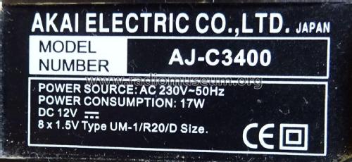 Portable CD Radio Cassette Recorder AJ-C3400; Akai Electric Co., (ID = 1808566) Radio