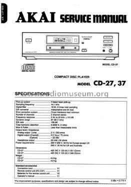 Compact Disc Player CD-27; Akai Electric Co., (ID = 1859464) Enrég.-R