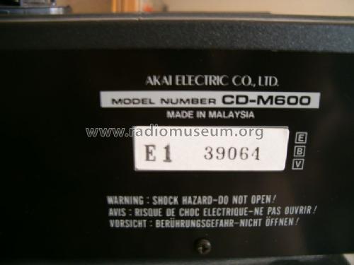 Compact Disc Player CD-M600; Akai Electric Co., (ID = 1434786) Reg-Riprod
