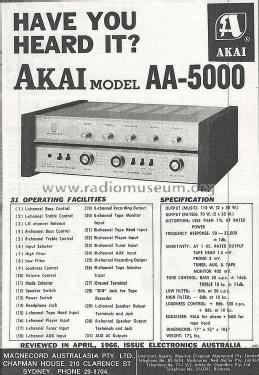 Solid State Stereo Pre-Main Amplifier AA-5000; Akai Electric Co., (ID = 1158025) Ampl/Mixer