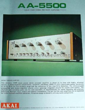 Solid State Stereo Pre-Main Amplifier AA-5500; Akai Electric Co., (ID = 1644261) Ampl/Mixer