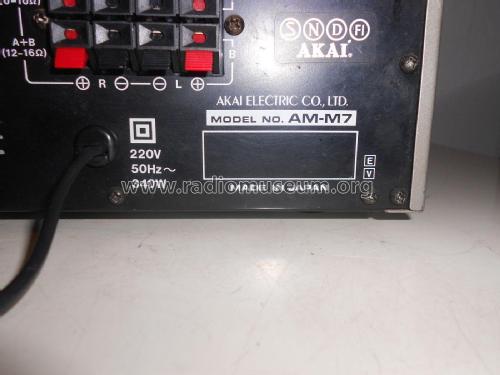 Stereo Integrated Amplifier AM-M7; Akai Electric Co., (ID = 2230590) Ampl/Mixer