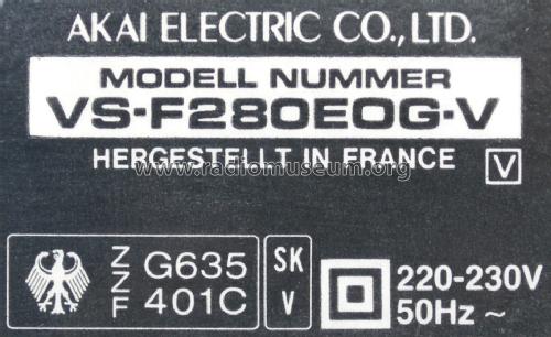 Video Cassetten Recorder VS-F280; Akai Electric Co., (ID = 1528893) R-Player