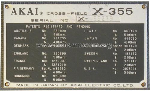 X-355 ; Akai Electric Co., (ID = 1850411) Reg-Riprod