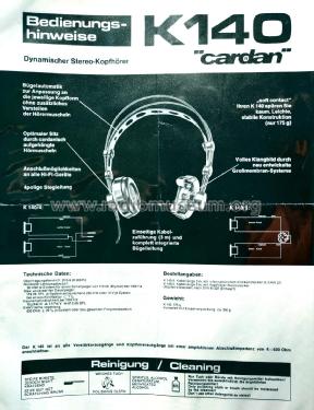 Cardan - Stereo Headphones K140; AKG Acoustics GmbH; (ID = 2681731) Parleur