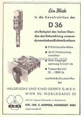 Dyn. Richtmikrofon D36B; AKG Acoustics GmbH; (ID = 295823) Mikrofon/TA