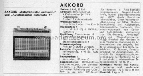 Autotransistor automatic K AT 621-6300; Akkord-Radio + (ID = 2021723) Radio