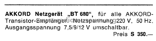 Netzgerät BT680; Akkord-Radio + (ID = 2219854) Strom-V