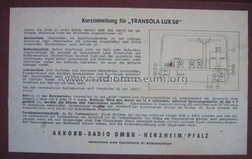 Transola Lux 58; Akkord-Radio + (ID = 29728) Radio