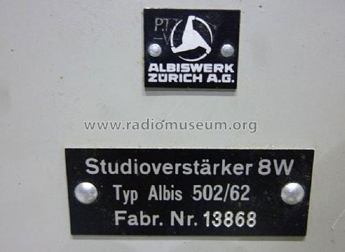 Studioverstärker 8W Albis 502/62; Albis, Albiswerke AG (ID = 1501165) Ampl/Mixer