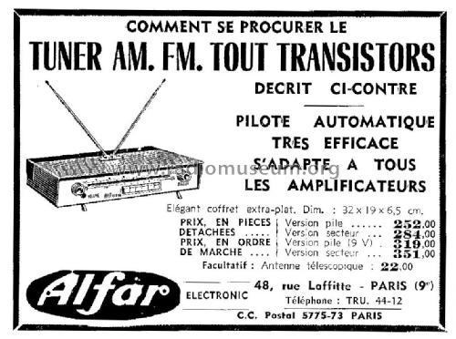 Tuner AM-FM tout transistors ; Alfar Electronic; (ID = 2751440) Radio