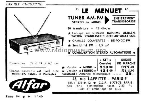 Tuner Menuet ; Alfar Electronic; (ID = 2723259) Radio