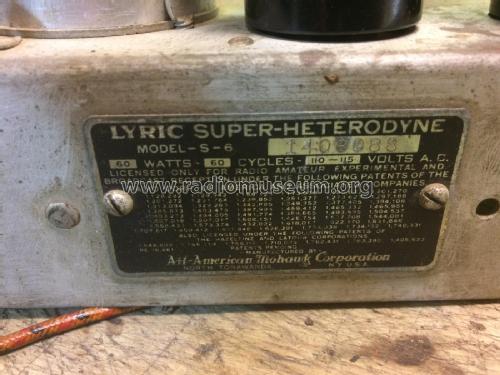 Lyric Super-Heterodyne S-62 Ch= S-6; All American Mohawk, (ID = 2101376) Radio