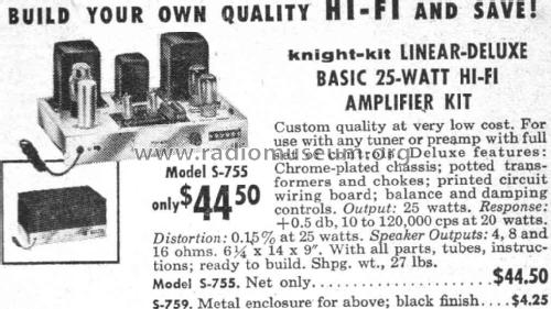 Knight 25 Watt Amplifier S-755, YZ-755; Allied Radio Corp. (ID = 2080728) Bausatz
