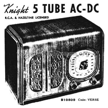 Knight 5 tube AC/DC B 10509 code Verse; Allied Radio Corp. (ID = 1425357) Radio