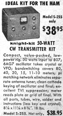 Knight 50-Watt Transmitter 83YX255 'T-50' ; Allied Radio Corp. (ID = 2081094) Amateur-T