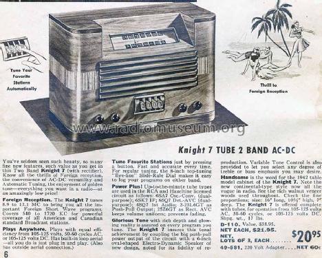 Knight D-110 2 Band AC-DC; Allied Radio Corp. (ID = 662909) Radio
