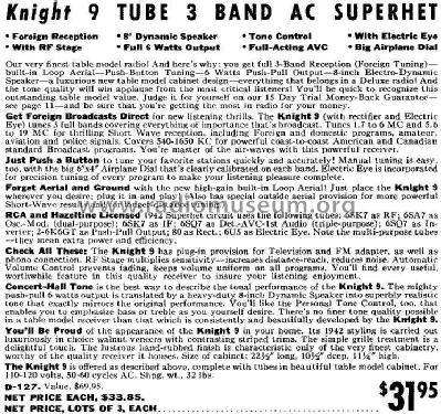 Knight D-127 3 Band AC Superhet; Allied Radio Corp. (ID = 668677) Radio