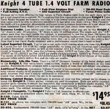 Knight D-141 1.4 Volt Farm Radio; Allied Radio Corp. (ID = 671655) Radio