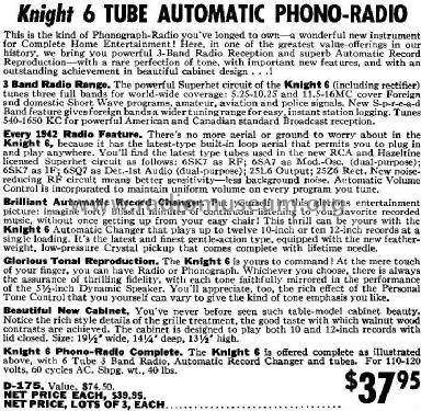 Knight D-175 Automatic Phono Radio; Allied Radio Corp. (ID = 675888) Radio