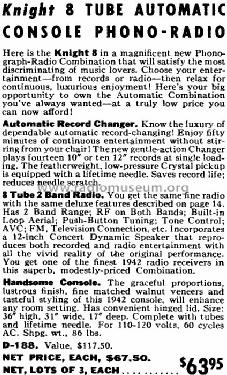 Knight D-188 Automatic Console Phono-Radio; Allied Radio Corp. (ID = 668636) Radio
