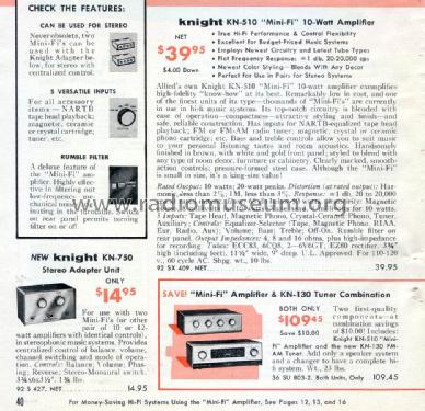 Knight mini-fi KN-510 Ch= 92SX409; Allied Radio Corp. (ID = 1752417) Ampl/Mixer