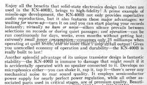 Knight Transistor Amplifier KN-400B; Allied Radio Corp. (ID = 3004526) Ampl/Mixer