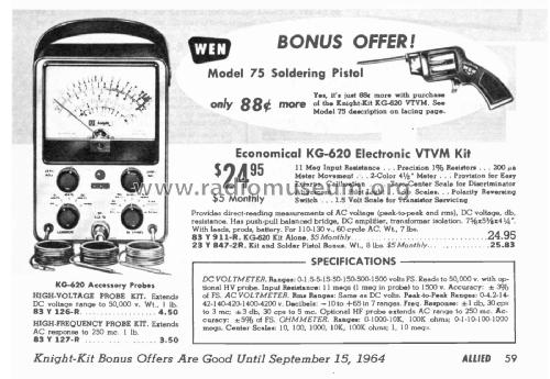 Knight Vacuum Tube Voltmeter KG-620; Allied Radio Corp. (ID = 2745069) Equipment