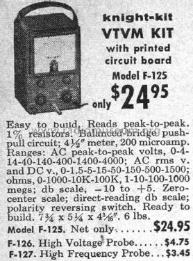 Knight VTVM F-125; Allied Radio Corp. (ID = 2081086) Equipment