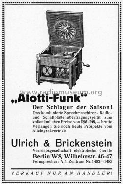 Netzanschlußempfänger und Sprechmaschine ; Alotti-Funk; wo? (ID = 2391901) Radio