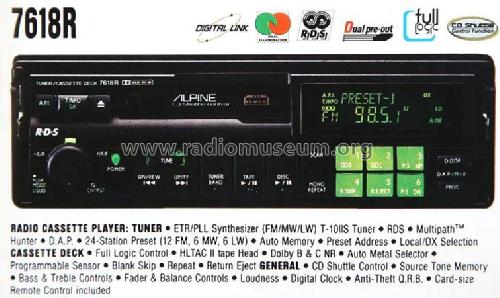 Tuner/Cassette Deck 7618R; Alpine Electronics, (ID = 2886006) Car Radio